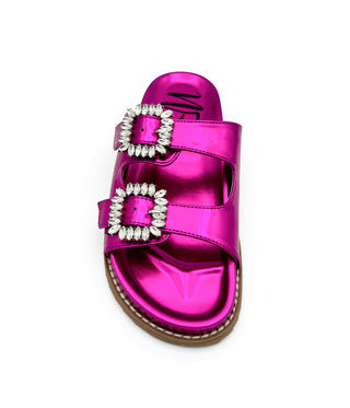 Stellar Rhinestone Buckle Slides in Fuschia Naughty Monkey