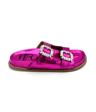Stellar Rhinestone Buckle Slides in Fuschia Naughty Monkey