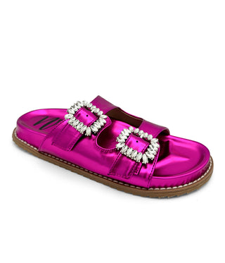 Stellar Rhinestone Buckle Slides in Fuschia Naughty Monkey