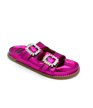 Stellar Rhinestone Buckle Slides in Fuschia Naughty Monkey