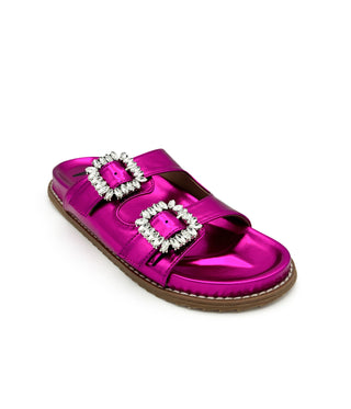 Stellar Rhinestone Buckle Slides in Fuschia Naughty Monkey