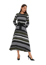Striped Long Sleeve Midi Dress with Cuffed Sleeves