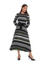 Striped Long Sleeve Midi Dress with Cuffed Sleeves