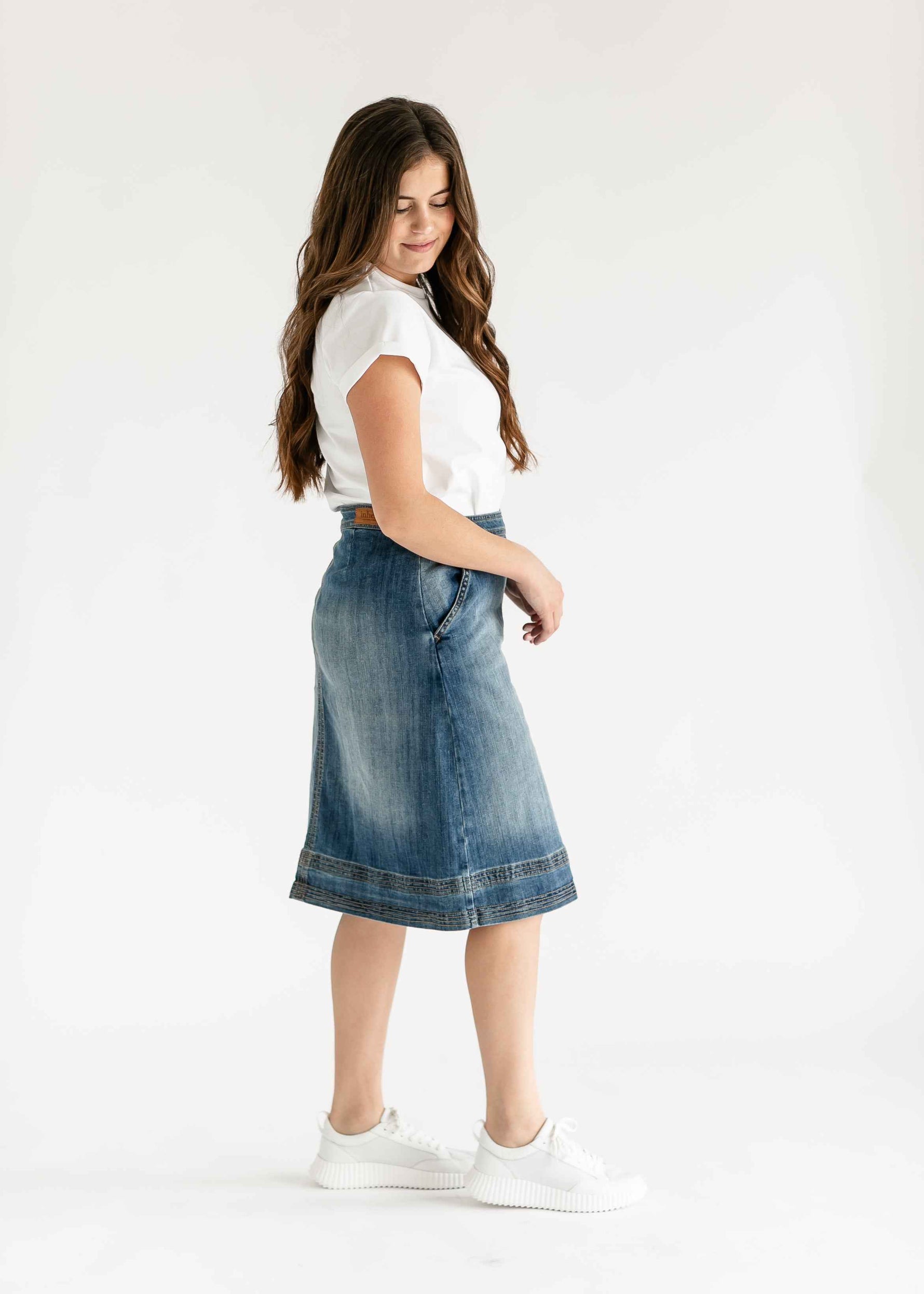 Sutton Side Zip A-line Denim Midi Skirt - FINAL SALE