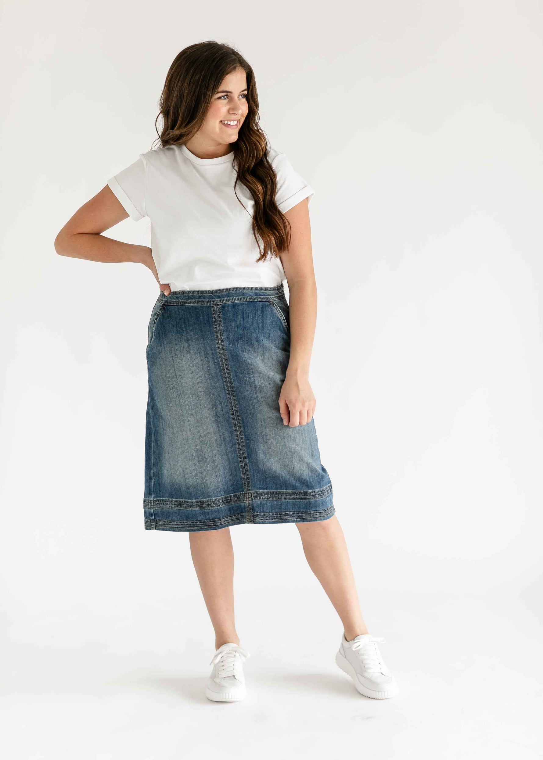 Sutton Side Zip A-line Denim Midi Skirt - FINAL SALE