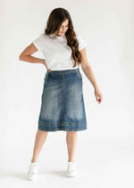 Sutton Side Zip A-line Denim Midi Skirt - FINAL SALE