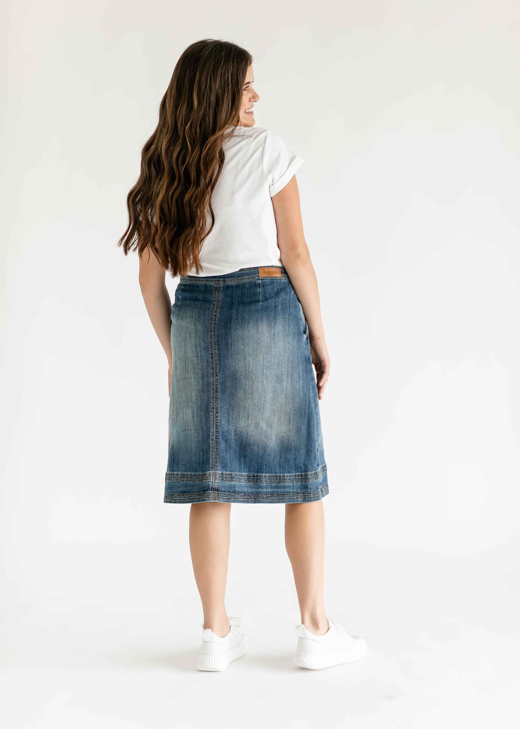 Sutton Side Zip A-line Denim Midi Skirt - FINAL SALE