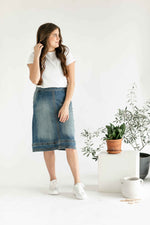 Sutton Side Zip A-line Denim Midi Skirt - FINAL SALE
