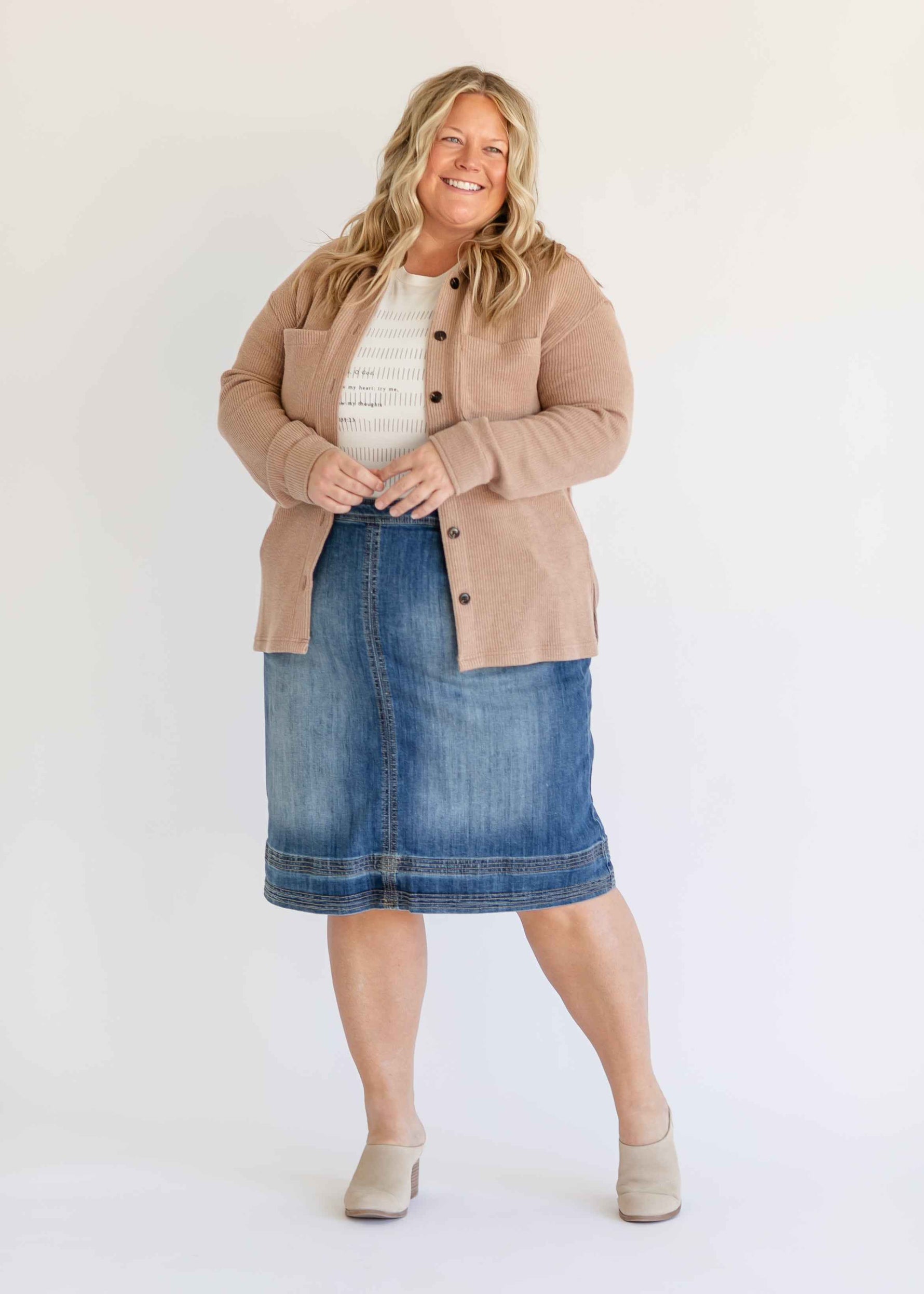 Sutton Side Zip A-line Denim Midi Skirt - FINAL SALE