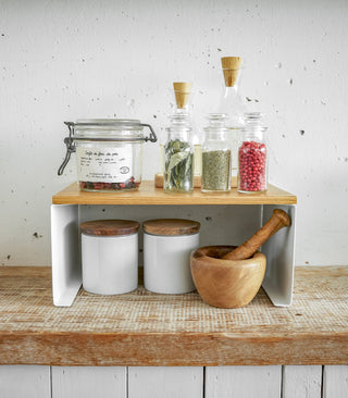 Stackable Countertop Shelf - Two Sizes - Steel + Wood - By Baano
