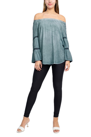 Floral + Ivy Off Shoulder Tiered Long Sleeve Rayon Peasant Top - By Baano