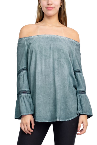 Floral + Ivy Off Shoulder Tiered Long Sleeve Rayon Peasant Top - By Baano