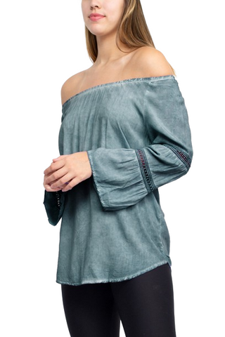 Floral + Ivy Off Shoulder Tiered Long Sleeve Rayon Peasant Top - By Baano