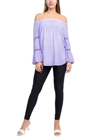 Floral + Ivy Off Shoulder Tiered Long Sleeve Rayon Peasant Top - By Baano