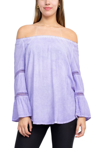Floral + Ivy Off Shoulder Tiered Long Sleeve Rayon Peasant Top - By Baano