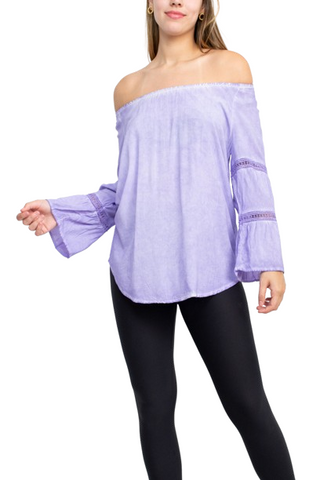 Floral + Ivy Off Shoulder Tiered Long Sleeve Rayon Peasant Top - By Baano