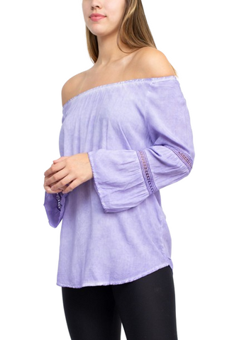 Floral + Ivy Off Shoulder Tiered Long Sleeve Rayon Peasant Top - By Baano