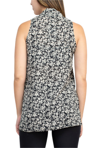 Floral + Ivy V-Neck Sleeveless Floral Print Slit Side Polyester Top - By Baano