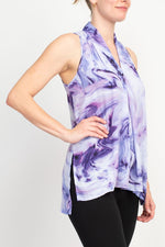 Floral & Ivy Print Top - Elegant Black Blue Purple Polyester Blouse - Glamourous Grace