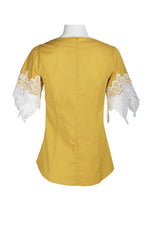 Why Dress V - Neck Short Lace Sleeve Zipper Back Cotton Top - Glamourous Grace