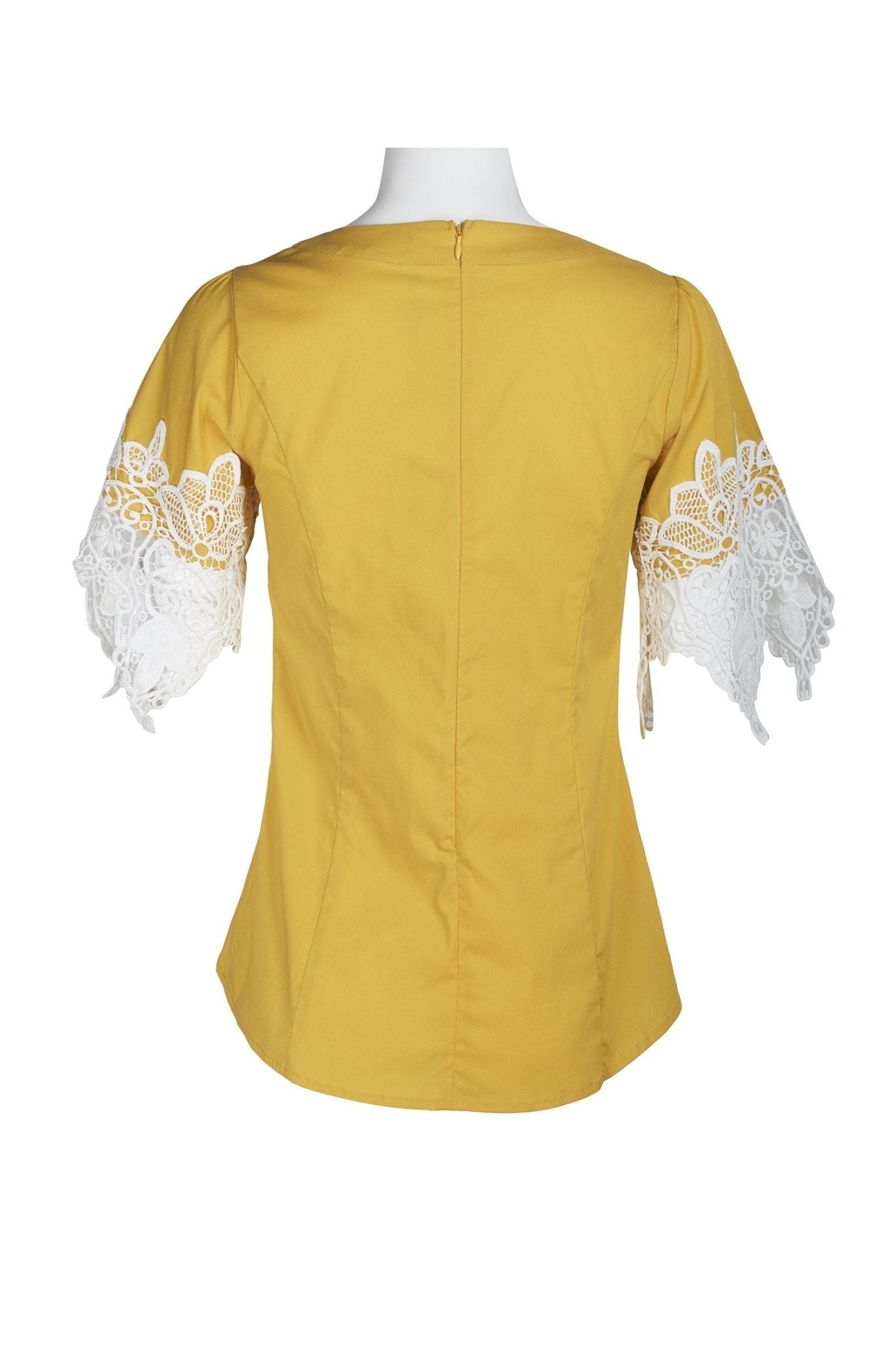 Why Dress V - Neck Short Lace Sleeve Zipper Back Cotton Top - Glamourous Grace