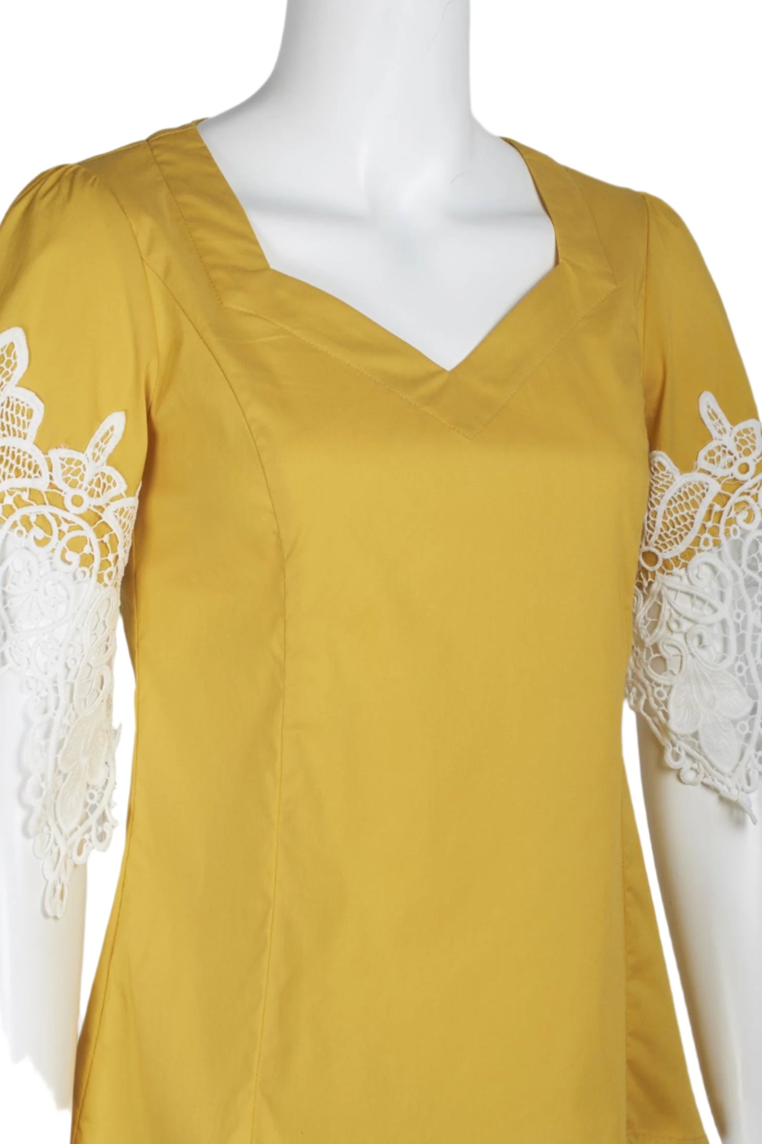 Why Dress V - Neck Short Lace Sleeve Zipper Back Cotton Top - Glamourous Grace