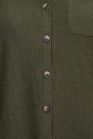 Floral + Ivy Notched Button Down 3/4 Sleeve Solid Knit Top with Front Pocket - Glamourous Grace