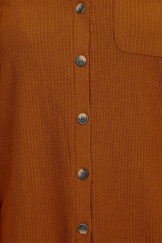 Floral + Ivy Notched Button Down 3/4 Sleeve Solid Knit Top with Front Pocket - Glamourous Grace