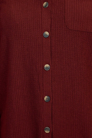 Floral + Ivy Notched Button Down 3/4 Sleeve Solid Knit Top with Front Pocket - Glamourous Grace