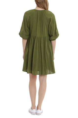 London Times V - Neck 3 - 4 Sleeves with Elastic Hems Short Blouson Cotton Dress - Glamourous Grace