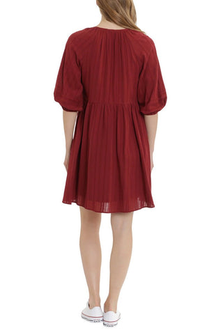 London Times V - Neck 3 - 4 Sleeves with Elastic Hems Short Blouson Cotton Dress - Glamourous Grace