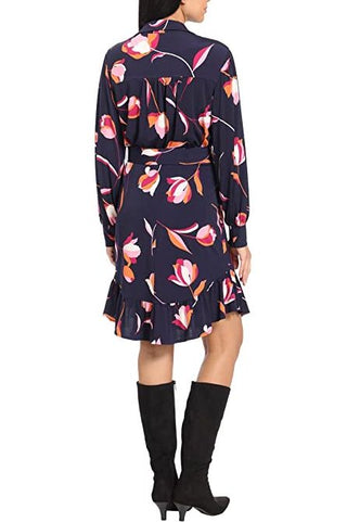 London Times Collared Button Down Elastic Cuff Long Sleeve Belted ITY Dress - Glamourous Grace