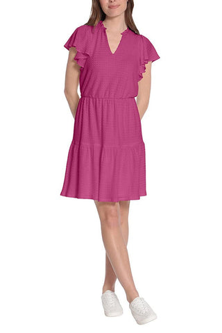 London Times V Neck Short Butterfly Sleeves Pull Over Short Jersey Dress - Glamourous Grace