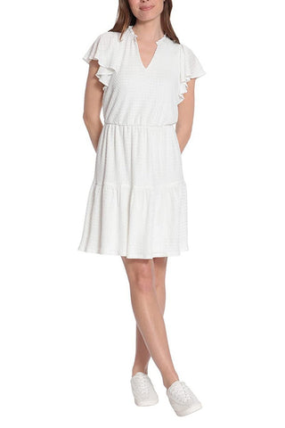 London Times V Neck Short Butterfly Sleeves Pull Over Short Jersey Dress - Glamourous Grace