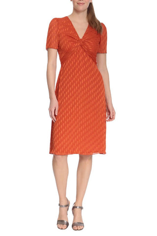 London Times V Neck Short Sleeves Back Zipper Twist Front Detail Short Dress - Glamourous Grace