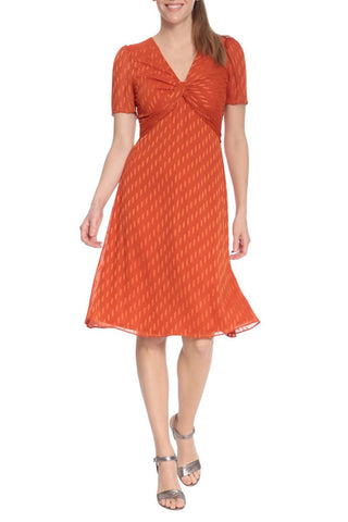 London Times V Neck Short Sleeves Back Zipper Twist Front Detail Short Dress - Glamourous Grace