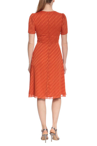 London Times V Neck Short Sleeves Back Zipper Twist Front Detail Short Dress - Glamourous Grace