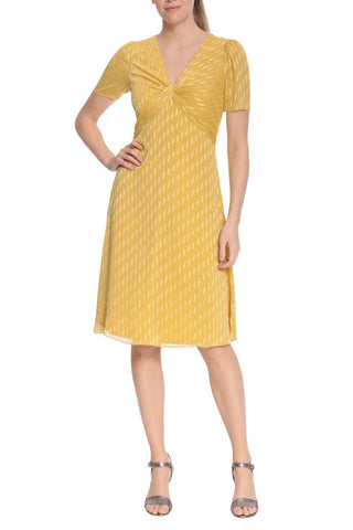 London Times V Neck Short Sleeves Back Zipper Twist Front Detail Short Dress - Glamourous Grace