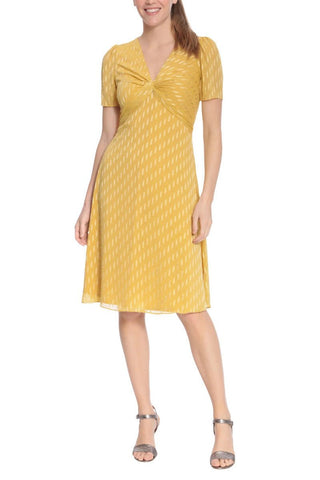London Times V Neck Short Sleeves Back Zipper Twist Front Detail Short Dress - Glamourous Grace