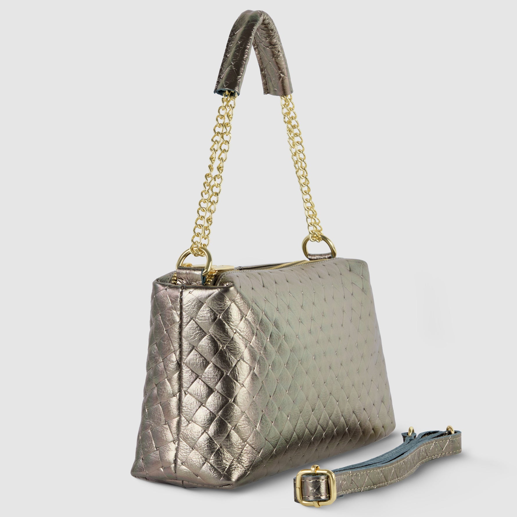 Weave Metallic Suede Leather Shoulder Bag