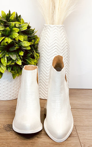 Tarim Booties in White Croc - By Baano