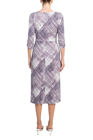 Connected Apparel Square Neck 3/4 Sleeve Multi Print Sheath Knit Dress - By Baano