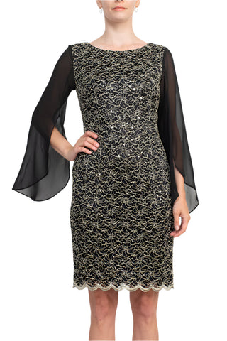 Connected Apparel Boat Neck Chiffon Sleeve Sequined Lace Dress - By Baano