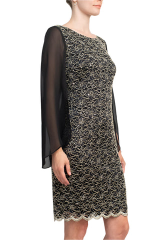 Connected Apparel Boat Neck Chiffon Sleeve Sequined Lace Dress - By Baano