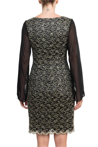 Connected Apparel Boat Neck Chiffon Sleeve Sequined Lace Dress - By Baano