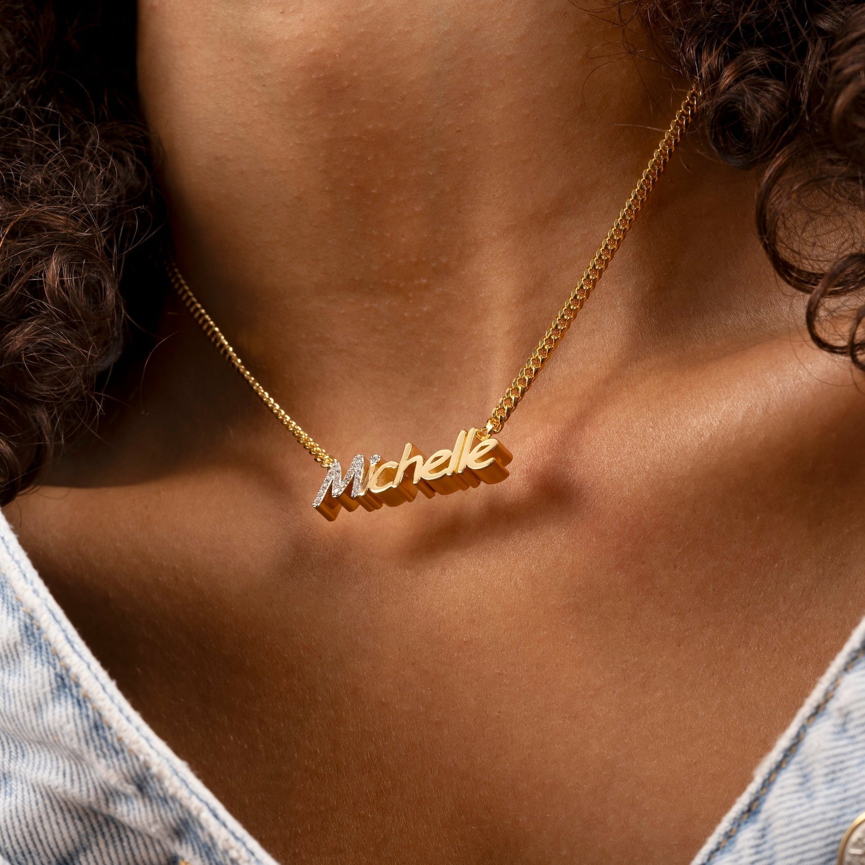 Kid's THICK 5mm Iced Initial Block Name Necklace