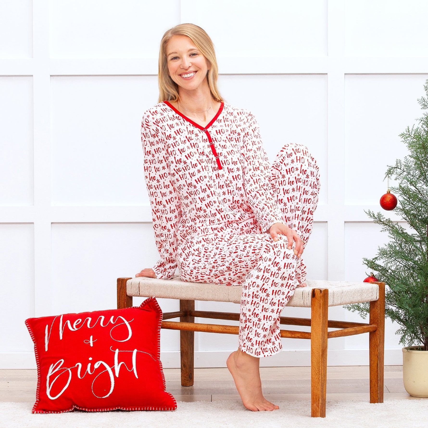 Christmas Bamboo Women's Pajama Set Ho-Ho-Ho - By Baano