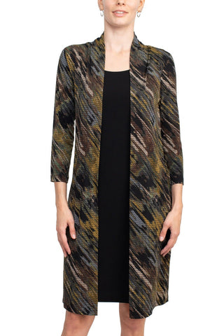 Connected Apparel Square Neck 3/4 Sleeves Slip on Attached Jacket Knee Length Dress - By Baano