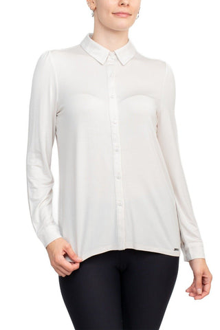 T Tahari Collar Neck Cuff Long Sleeves Button Detail ITY Blouse - Glamourous Grace