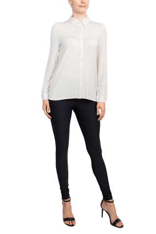 T Tahari Collar Neck Cuff Long Sleeves Button Detail ITY Blouse - Glamourous Grace